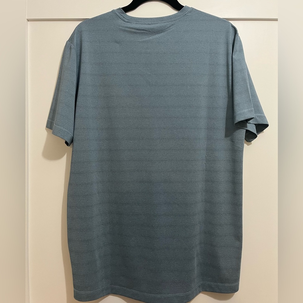 Projek Raw Blue Athletic Striped Quick Dry Short Sleeve Shirt Mens Medium - Picture 7 of 11